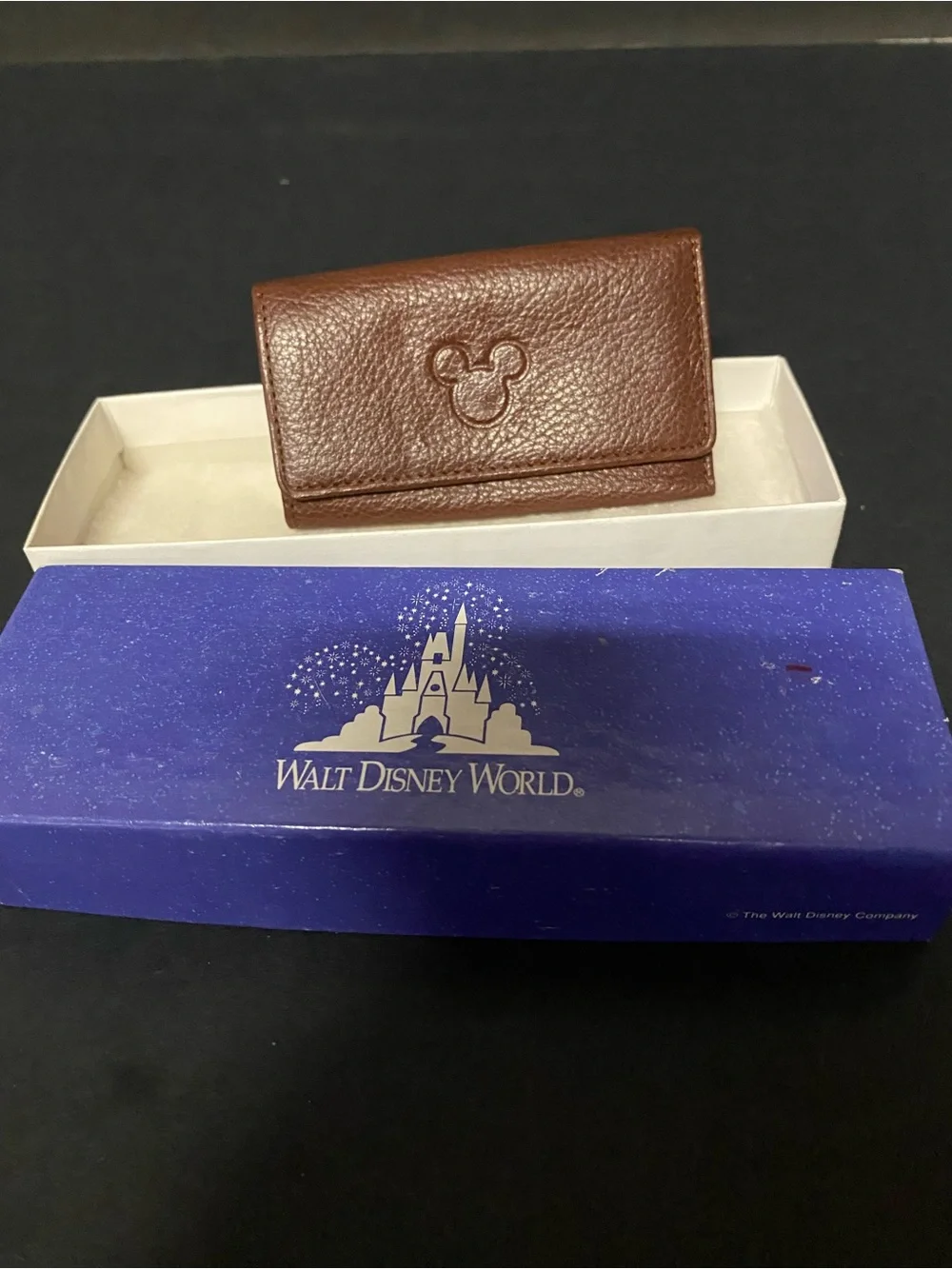 Disney Brown Pebble Leather Key & Card Holder with Mickey Outline